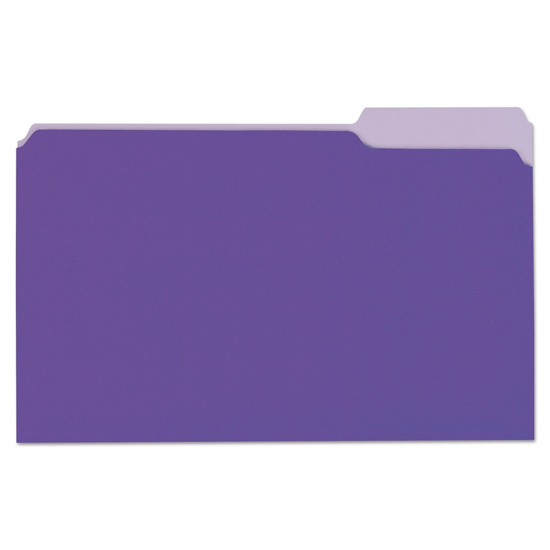 DELUXE COLORED TOP TAB FILE FOLDERS, 1/3-CUT TABS, LEGAL SIZE, VIOLET/LIGHT VIOLET, 100/BOX