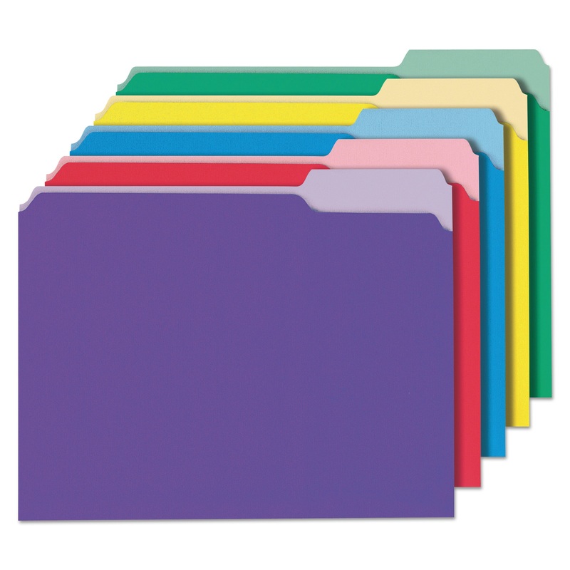 DELUXE COLORED TOP TAB FILE FOLDERS, 1/3-CUT TABS, LETTER SIZE, ASSORTED, 100/BOX