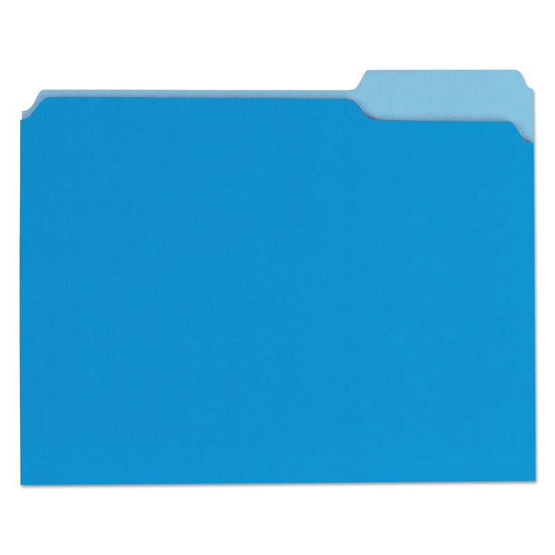 DELUXE COLORED TOP TAB FILE FOLDERS, 1/3-CUT TABS, LETTER SIZE, BLUE/LIGHT BLUE, 100/BOX
