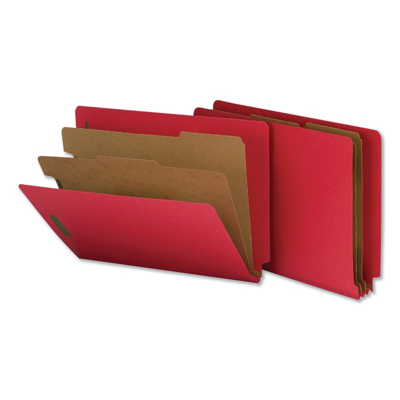 DELUXE SIX-SECTION COLORED PRESSBOARD END TAB CLASSIFICATION FOLDERS, 2 DIVIDERS, LETTER SIZE, BRIGHT RED, 10/BOX