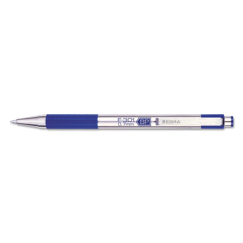 F-301 RETRACTABLE BALLPOINT PEN, 0.7MM, BLUE INK, STAINLESS STEEL/BLUE BARREL