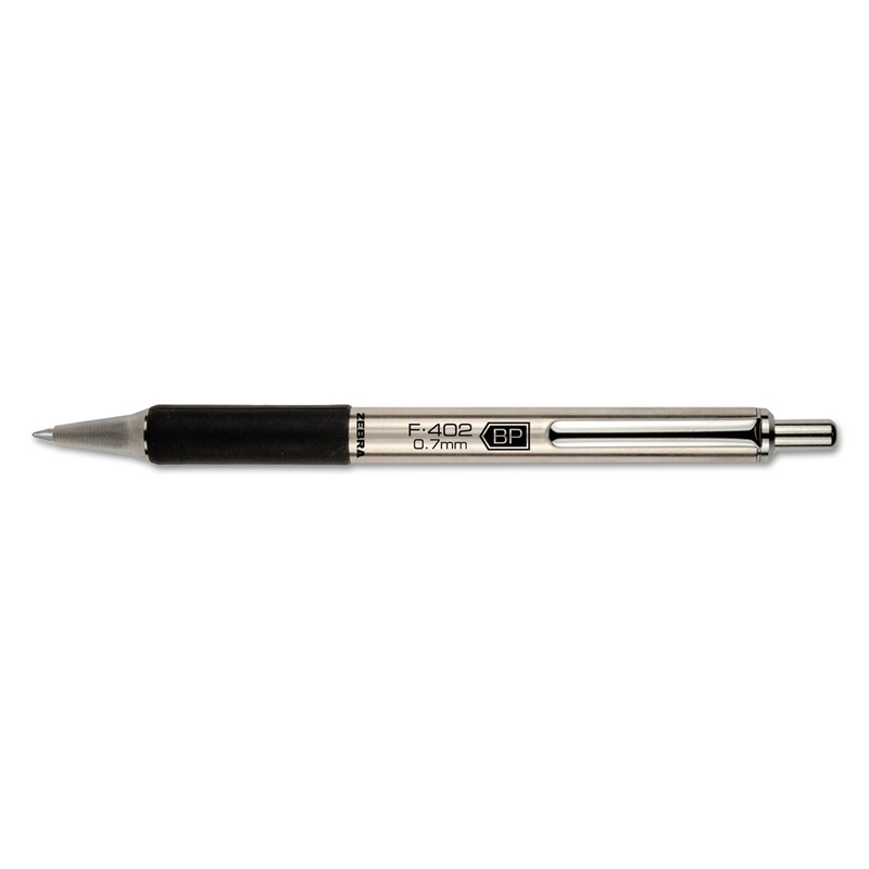 F-402 RETRACTABLE BALLPOINT PEN, 0.7MM, BLACK INK, STAINLESS STEEL/BLACK BARREL