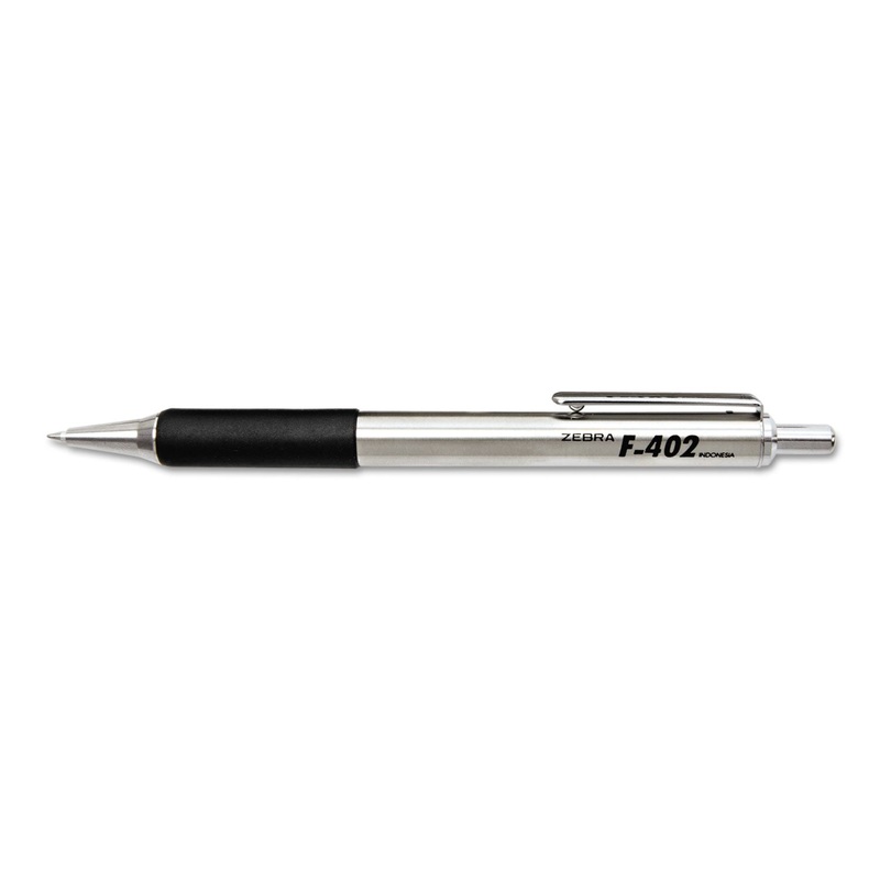 F-402 RETRACTABLE BALLPOINT PEN, 0.7MM, BLACK INK, STEEL/BLACK BARREL, 2/PACK