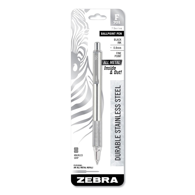 F-701 RETRACTABLE BALLPOINT PEN, 0.7MM, BLACK INK, STAINLESS STEEL/BLACK BARREL