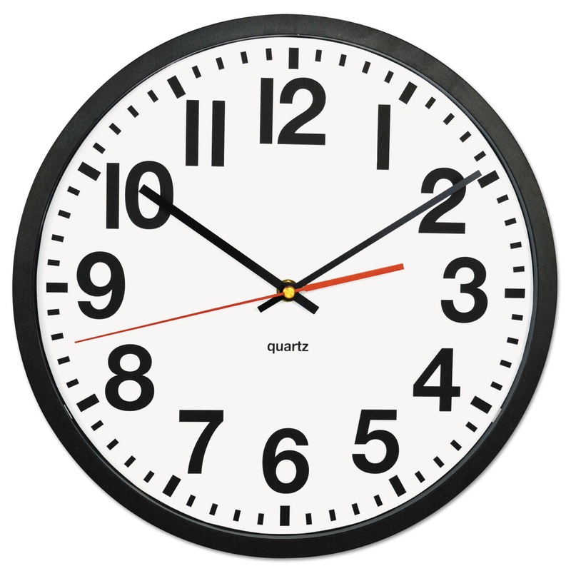 LARGE NUMERAL CLOCK WITH AUTO DAYLIGHT SAVINGS ADJUSTMENT, 13″ OVERALL DIAMETER, BLACK CASE, 1 AA (SOLD SEPARATELY)