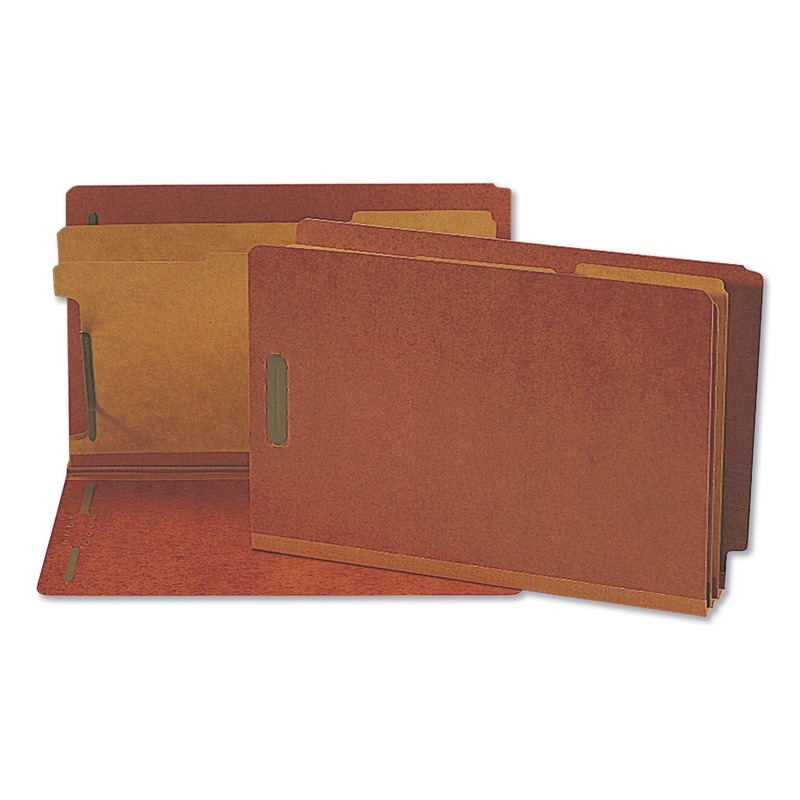 RED PRESSBOARD END TAB CLASSIFICATION FOLDERS, 2 DIVIDERS, LEGAL SIZE, RED, 10/BOX