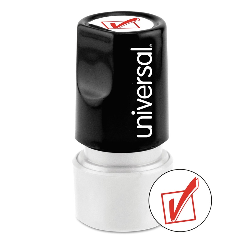 Round Message Stamp, Check Mark, Pre-Inked/re-Inkable, Red