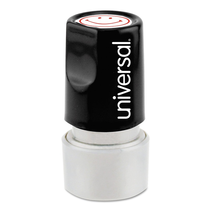 Round Message Stamp, Smiley Face, Pre-Inked/re-Inkable, Red