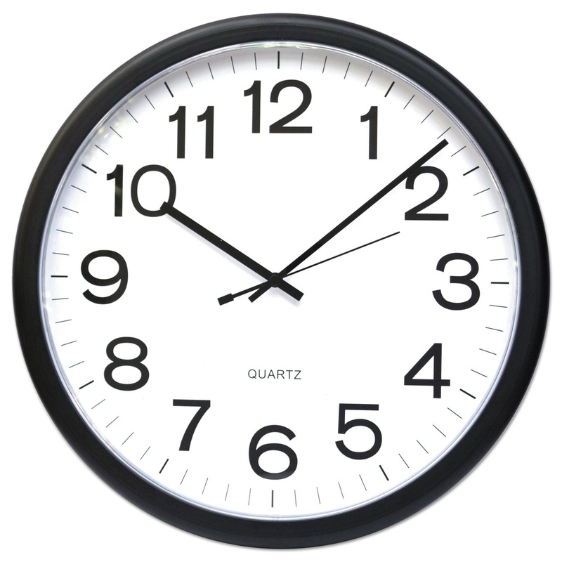 ROUND WALL CLOCK, 13.5″ OVERALL DIAMETER, BLACK CASE, 1 AA (SOLD SEPARATELY)