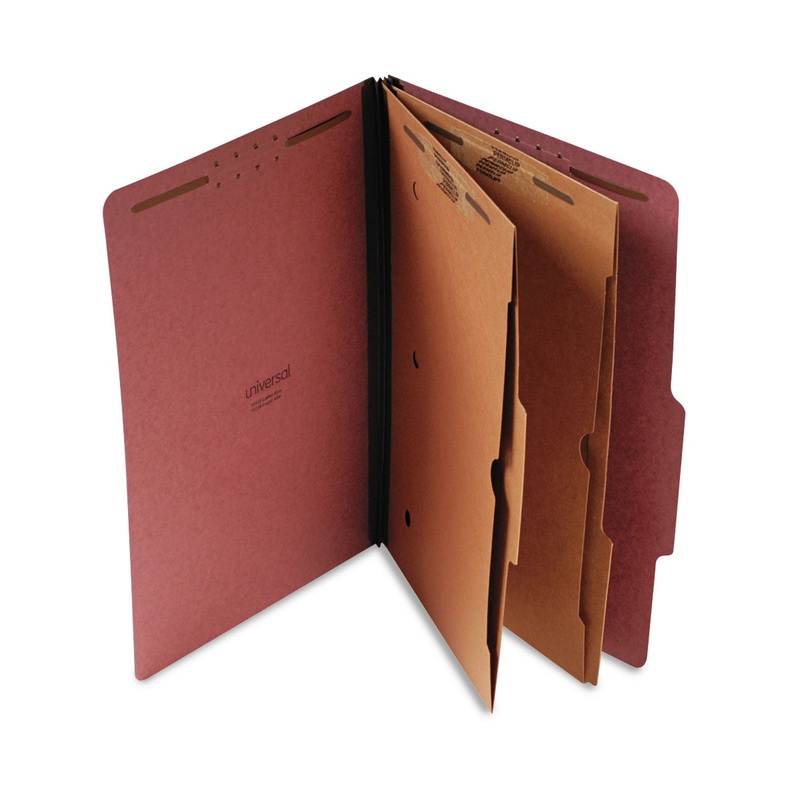SIX-SECTION CLASSIFICATION FOLDER W/ POCKETS, 2 DIVIDERS, LEGAL SIZE, RED, 10/BOX