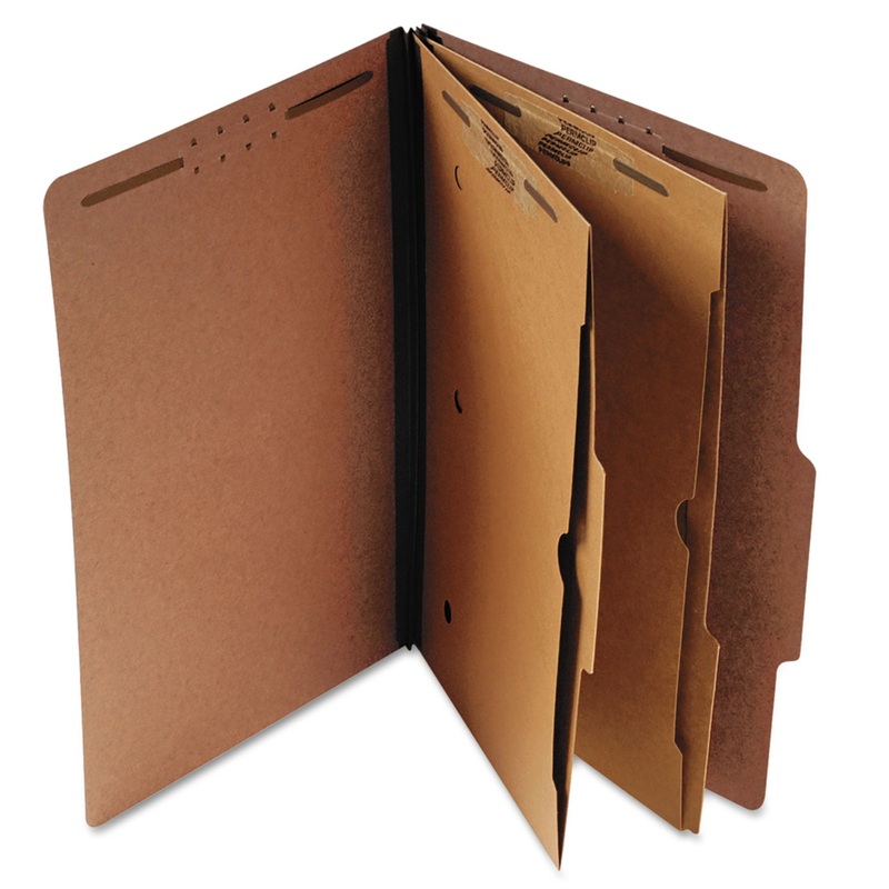 SIX-SECTION CLASSIFICATION FOLDER W/ POCKETS, 2 DIVIDERS, LETTER SIZE, RED, 10/BOX
