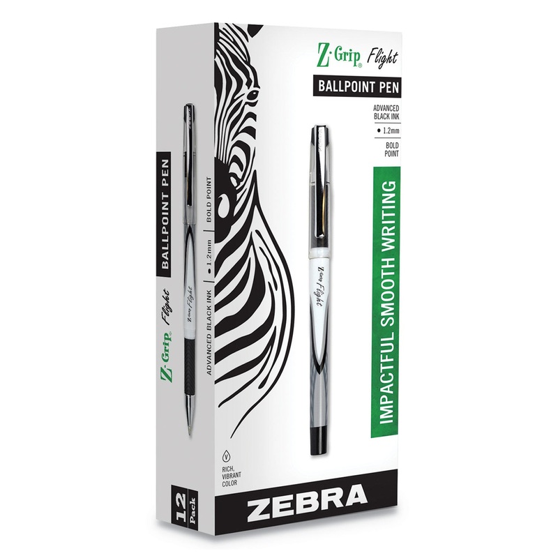 Z-GRIP FLIGHT STICK BALLPOINT PEN, 1.2MM, BLACK INK, WHITE/BLACK BARREL, DOZEN