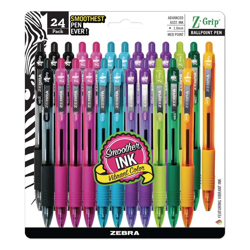 Z-GRIP RETRACTABLE BALLPOINT PEN, 1MM, ASSORTED INK, CLEAR BARREL, 24/PACK
