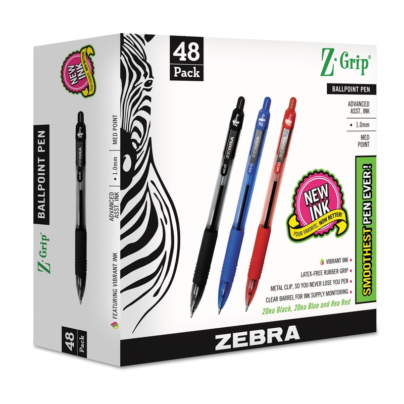 Z-GRIP RETRACTABLE BALLPOINT PEN, MEDIUM 1MM, ASSORTED INK/BARREL, 48/PACK