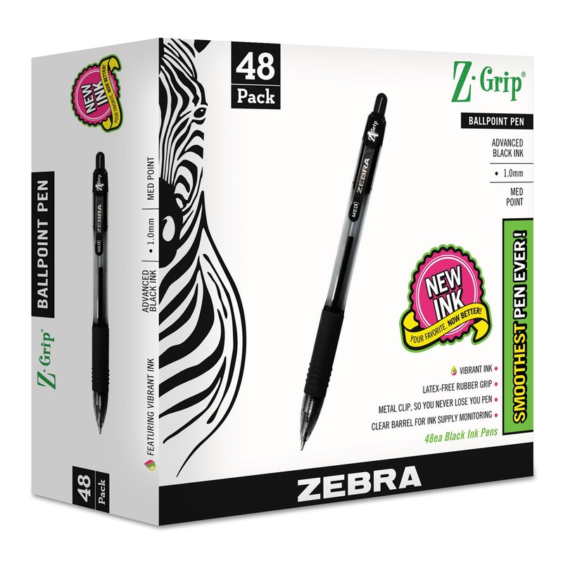 Z-GRIP RETRACTABLE BALLPOINT PEN, MEDIUM 1MM, BLACK INK/BARREL, 48/PACK