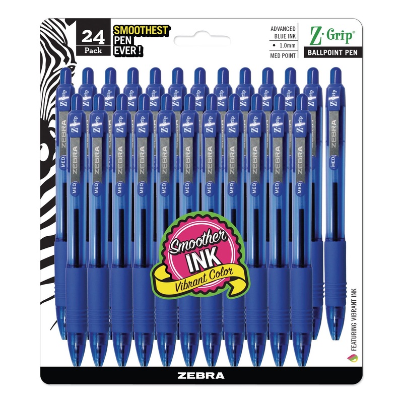 Z-GRIP RETRACTABLE BALLPOINT PEN, MEDIUM 1MM, BLUE INK, CLEAR BARREL, 24/PACK