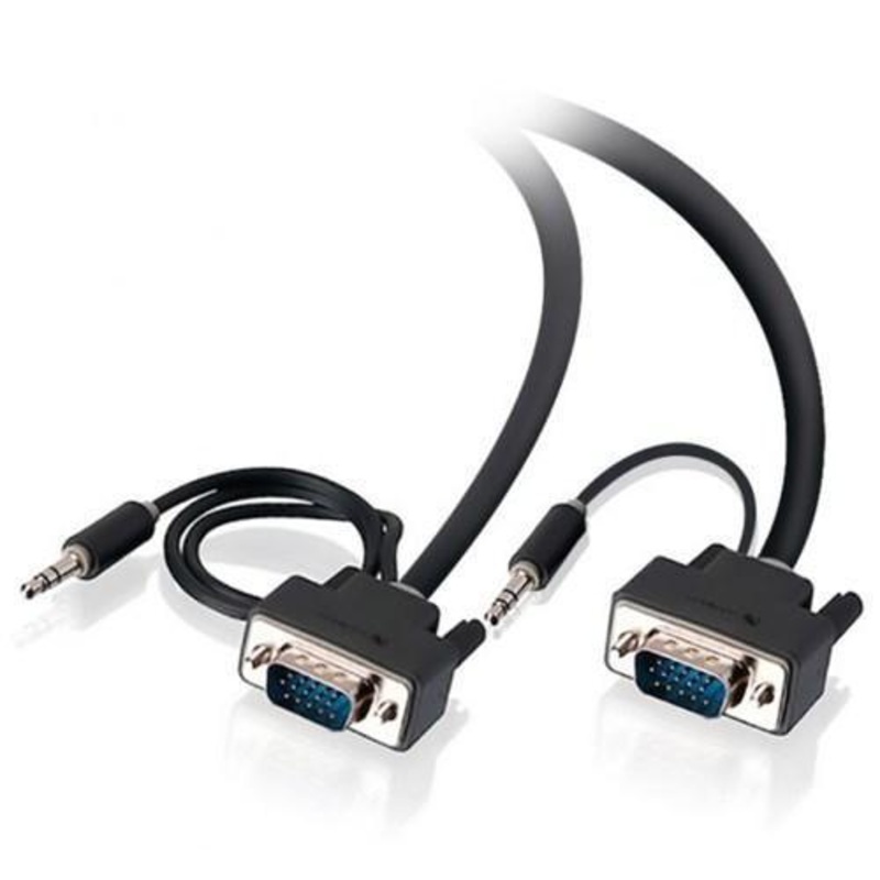 ALOGIC 10M PRO SERIES SLIM FLEXIBLE VGA CABLE WITH 80CM & 30CM 3.5MM STEREO AUDIO CABLE MALE TO MALE