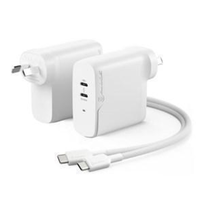 ALOGIC 2X68 RAPID POWER 2 PORT 68W GAN CHARGER USB-C (50W) + USB-C (MAX. 18) INCLUDES 2M USB-C CHARGING CABLE