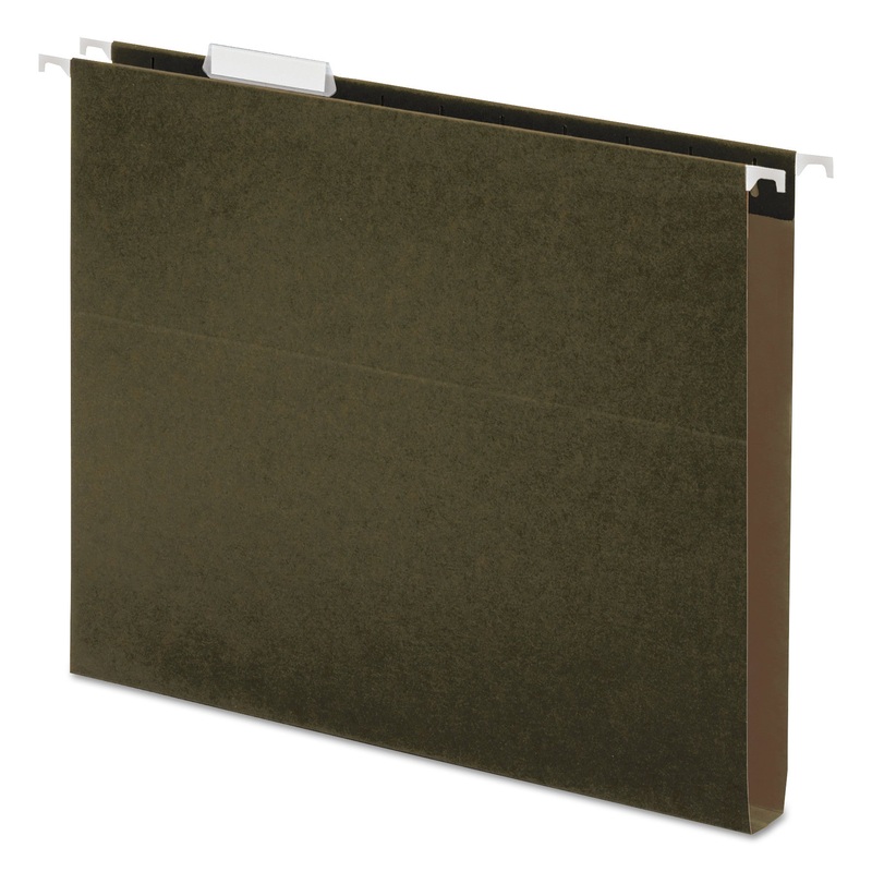 BOX BOTTOM HANGING FILE FOLDERS, LETTER SIZE, 1/5-CUT TAB, STANDARD GREEN, 25/BOX