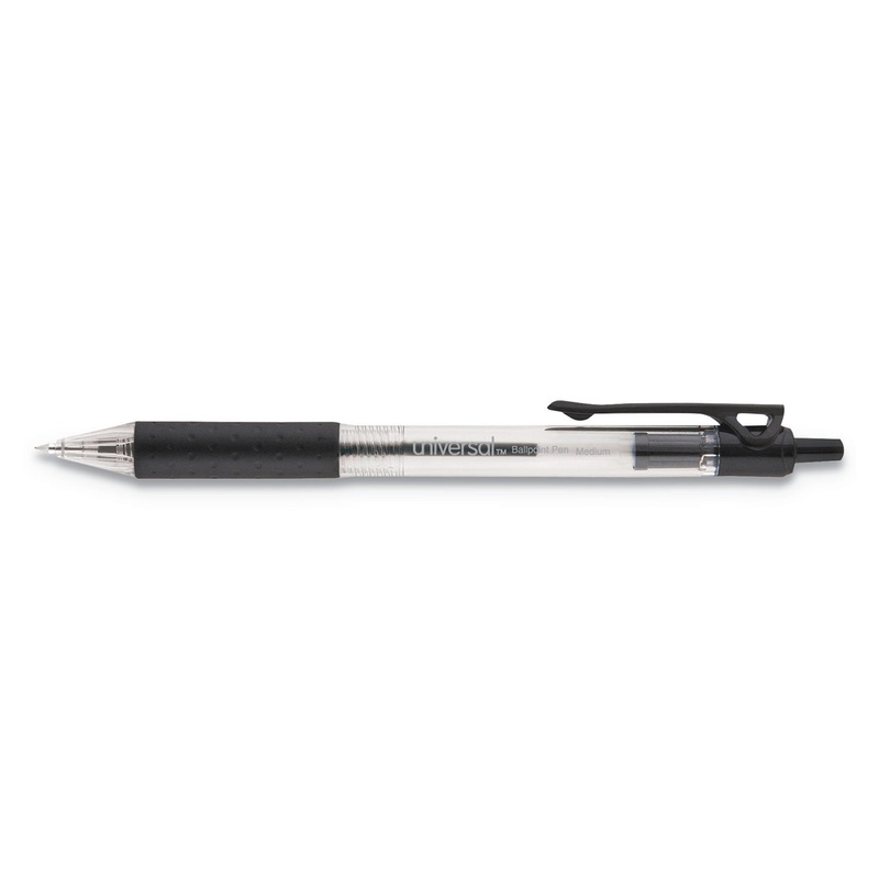 COMFORT GRIP RETRACTABLE BALLPOINT PEN, 1MM, BLACK INK, CLEAR BARREL, 48/SET
