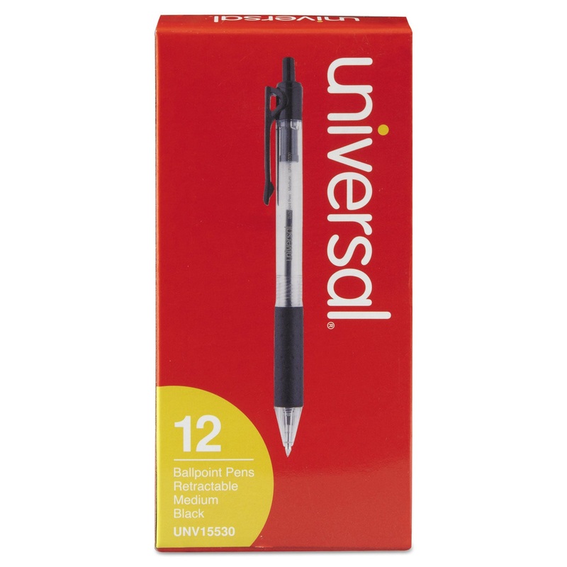 COMFORT GRIP RETRACTABLE BALLPOINT PEN, 1MM, BLACK INK, CLEAR BARREL, DOZEN