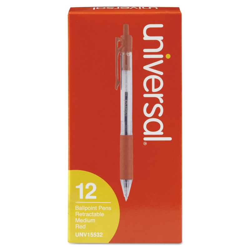 COMFORT GRIP RETRACTABLE BALLPOINT PEN, MEDIUM 1MM, RED INK, CLEAR BARREL, DOZEN