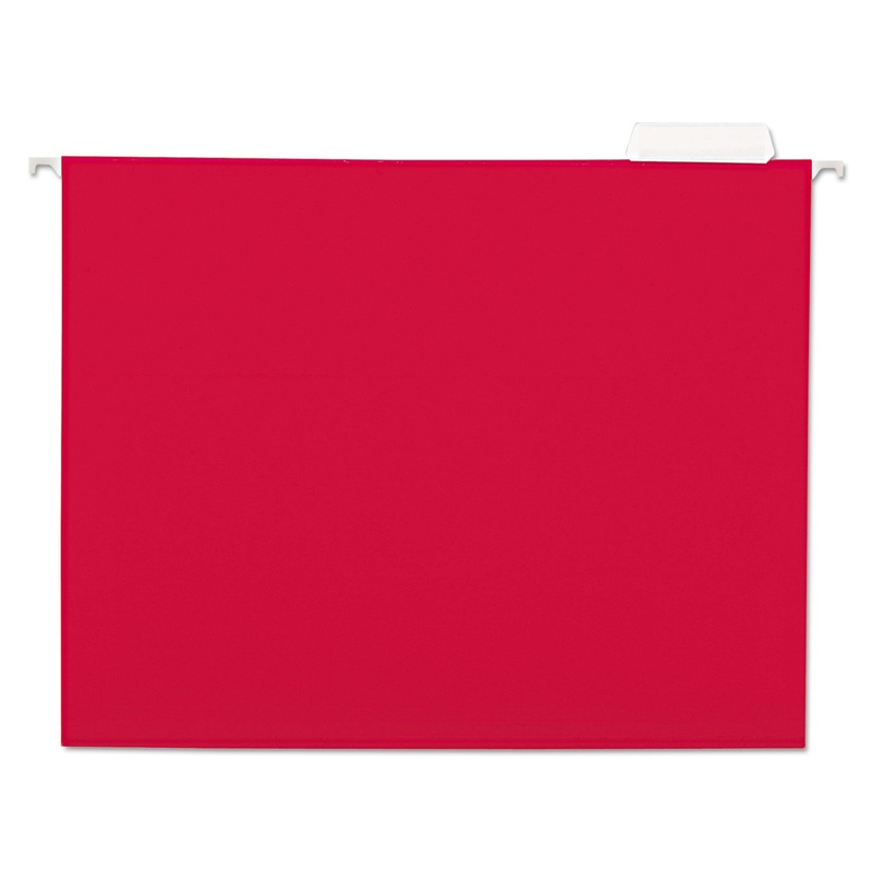 DELUXE BRIGHT COLOR HANGING FILE FOLDERS, LETTER SIZE, 1/5-CUT TAB, RED, 25/BOX