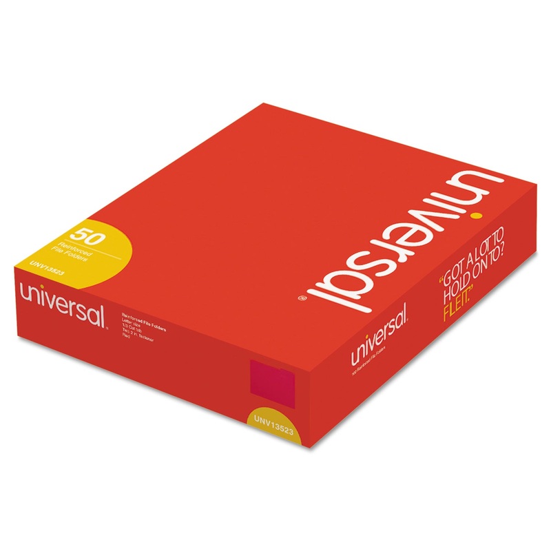 DELUXE REINFORCED TOP TAB FOLDERS WITH TWO FASTENERS, 1/3-CUT TABS, LETTER SIZE, RED, 50/BOX