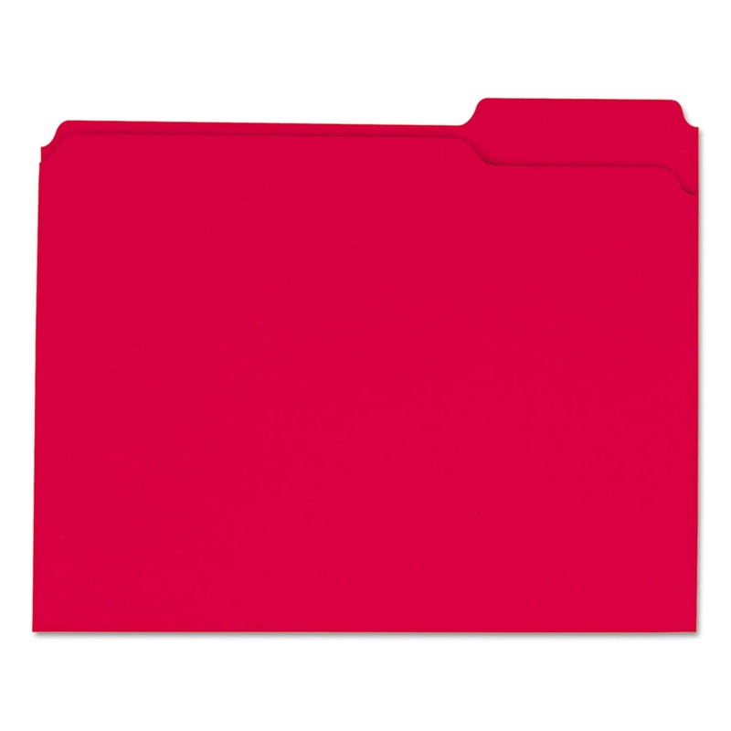 REINFORCED TOP-TAB FILE FOLDERS, 1/3-CUT TABS, LETTER SIZE, RED, 100/BOX