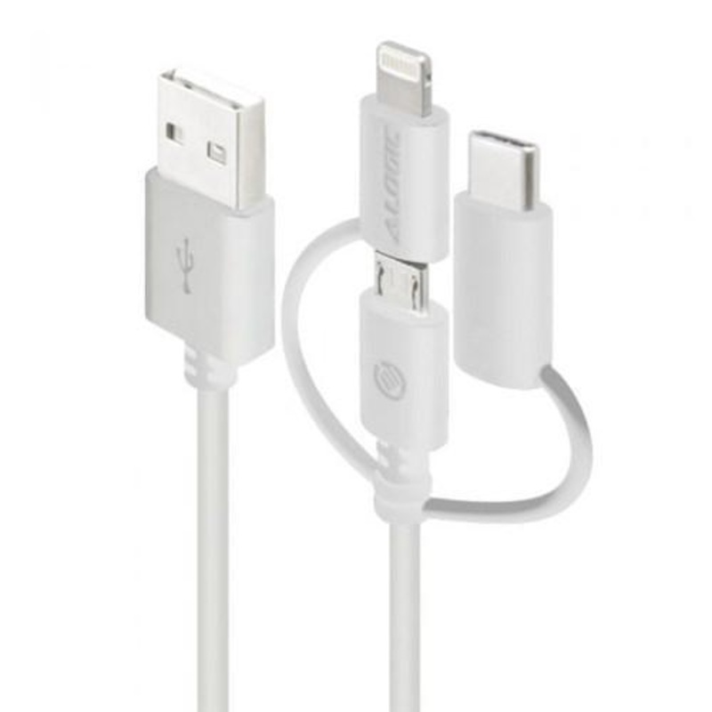 ALOGIC 30 CM 3-IN-1 CHARGE & SYNC CABLE – MICRO USB LIGHTNING & USB-C – WHITE (APPLE CERTIFIED UNDER MFI)