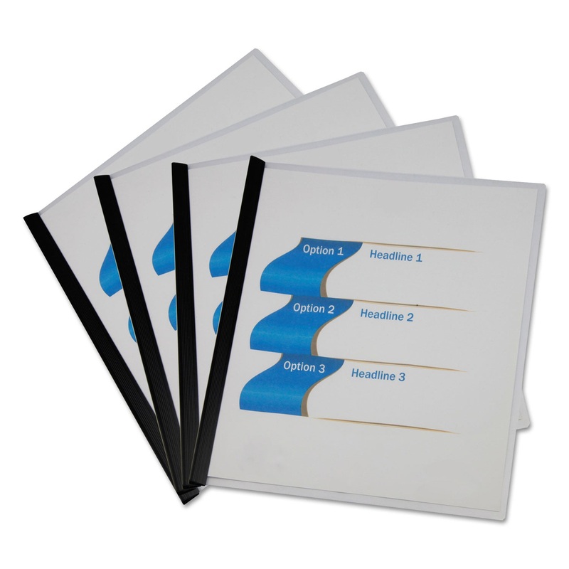 Clear View Report Cover With Slide-On Binder Bar, 20 Sheets, Black, 25 Per Pack