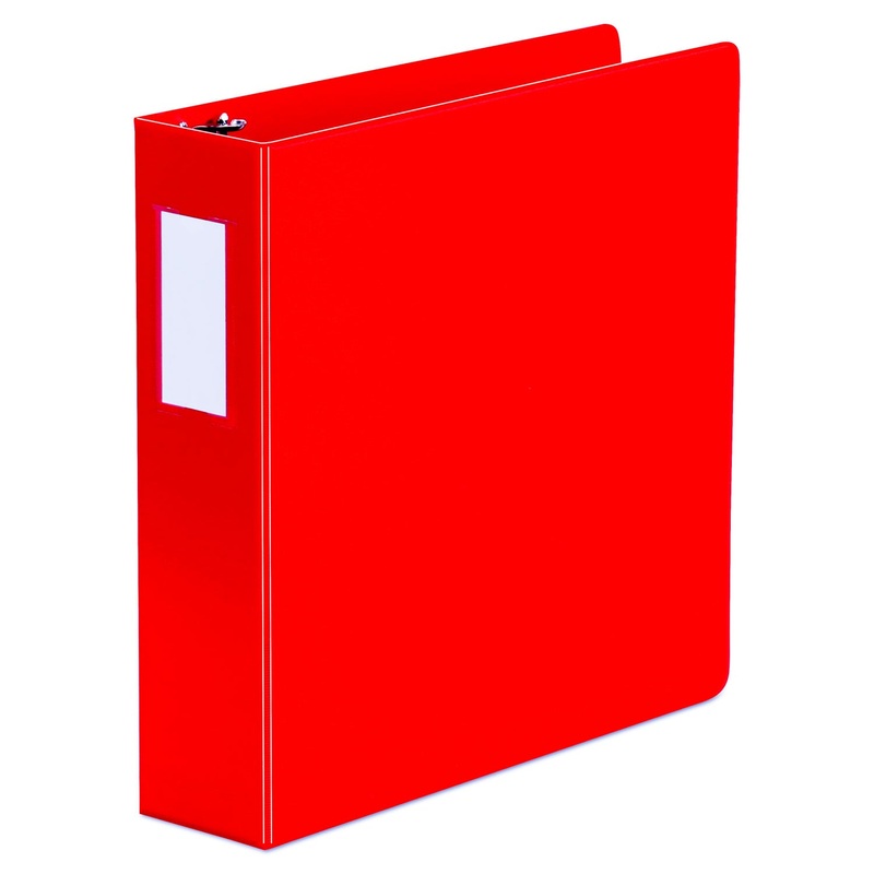 DELUXE NON-VIEW D-RING BINDER WITH LABEL HOLDER, 3 RINGS, 2″ CAPACITY, 11 X 8.5, RED