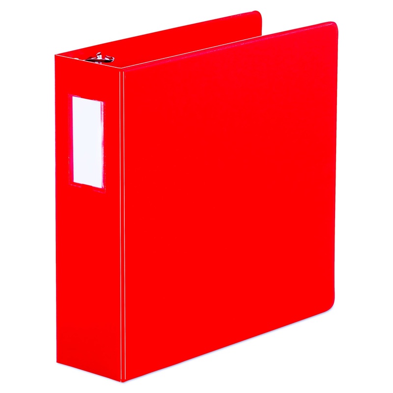 DELUXE NON-VIEW D-RING BINDER WITH LABEL HOLDER, 3 RINGS, 3″ CAPACITY, 11 X 8.5, RED