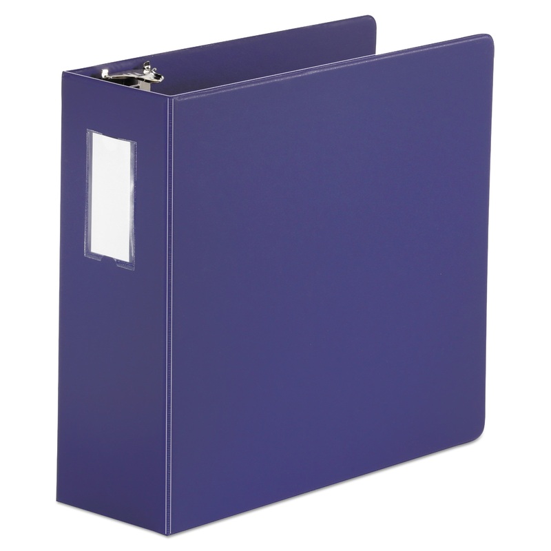 DELUXE NON-VIEW D-RING BINDER WITH LABEL HOLDER, 3 RINGS, 4″ CAPACITY, 11 X 8.5, NAVY BLUE