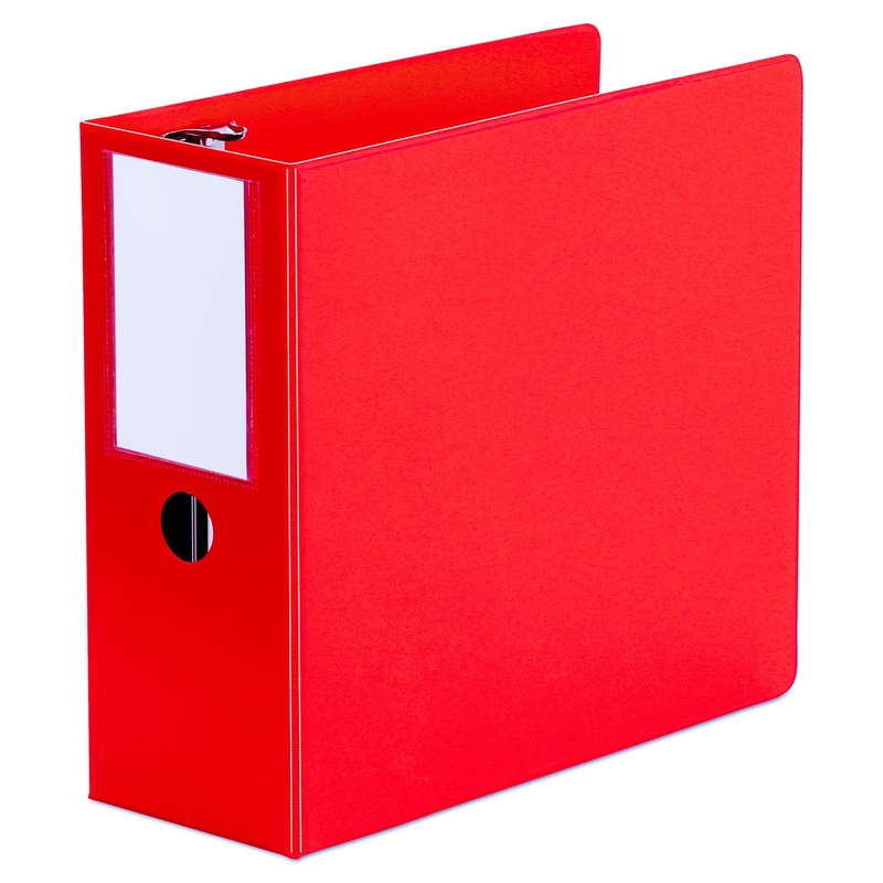 DELUXE NON-VIEW D-RING BINDER WITH LABEL HOLDER, 3 RINGS, 5″ CAPACITY, 11 X 8.5, RED
