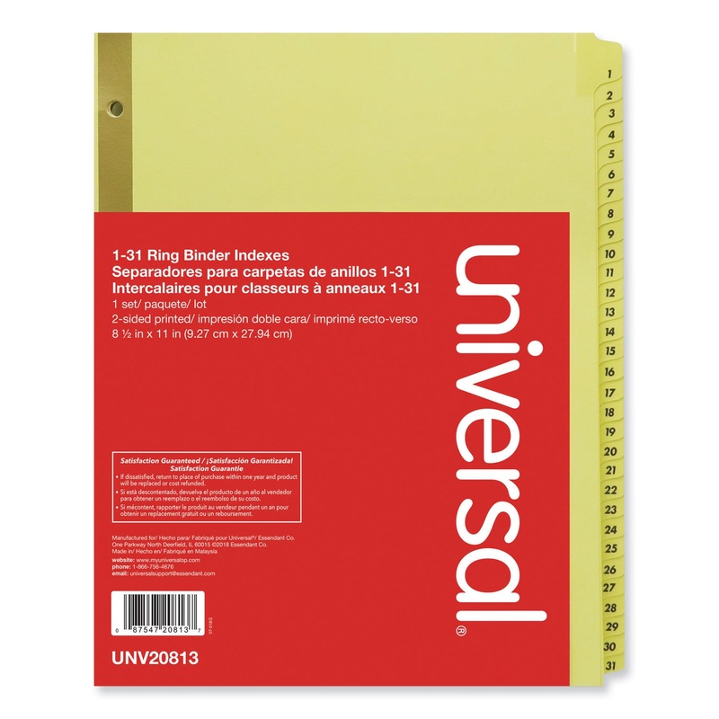 DELUXE PREPRINTED PLASTIC COATED TAB DIVIDERS WITH BLACK PRINTING, 31-TAB, 1 TO 31, 11 X 8.5, BUFF, 1 SET