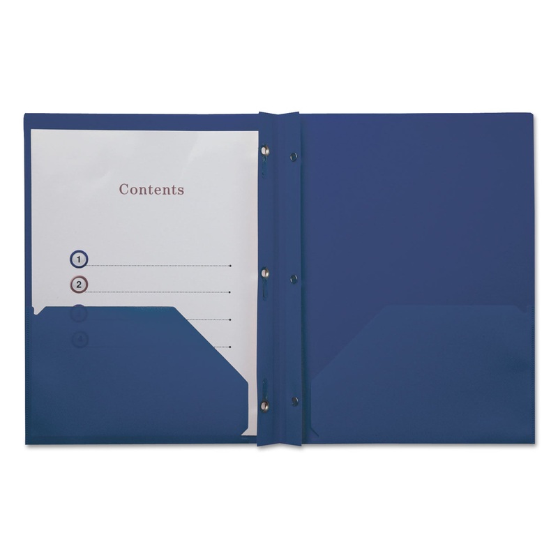 Plastic Twin-Pocket Report Covers With 3 Fasteners, 100 Sheets,royalblue, 10/pk