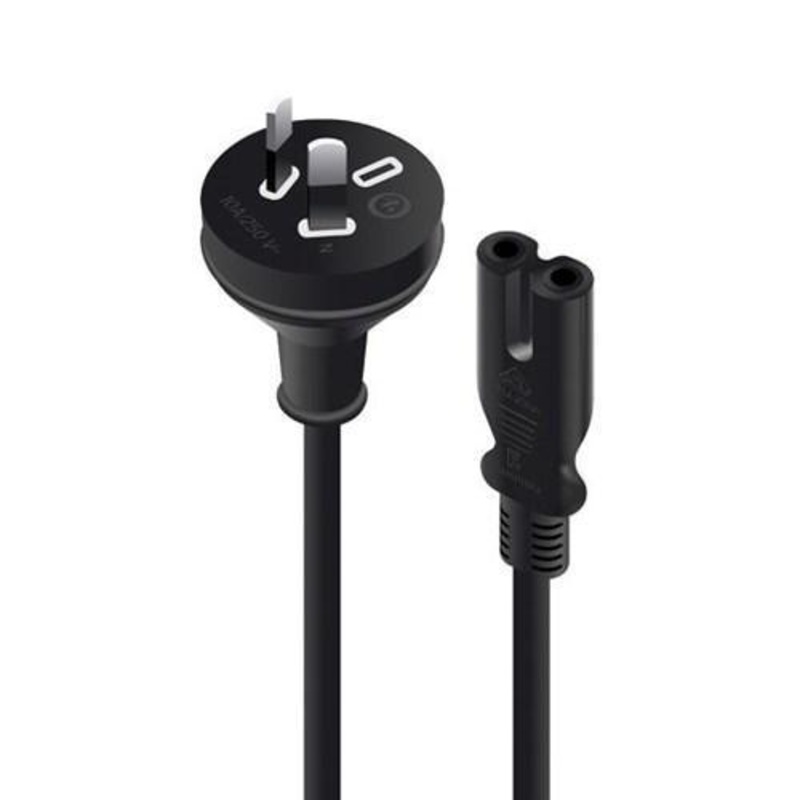 ALOGIC 2M AUS 2 PIN MAINS PLUG TO IEC C7 – MALE TO FEMALE – RETAIL BOX PACKAGING