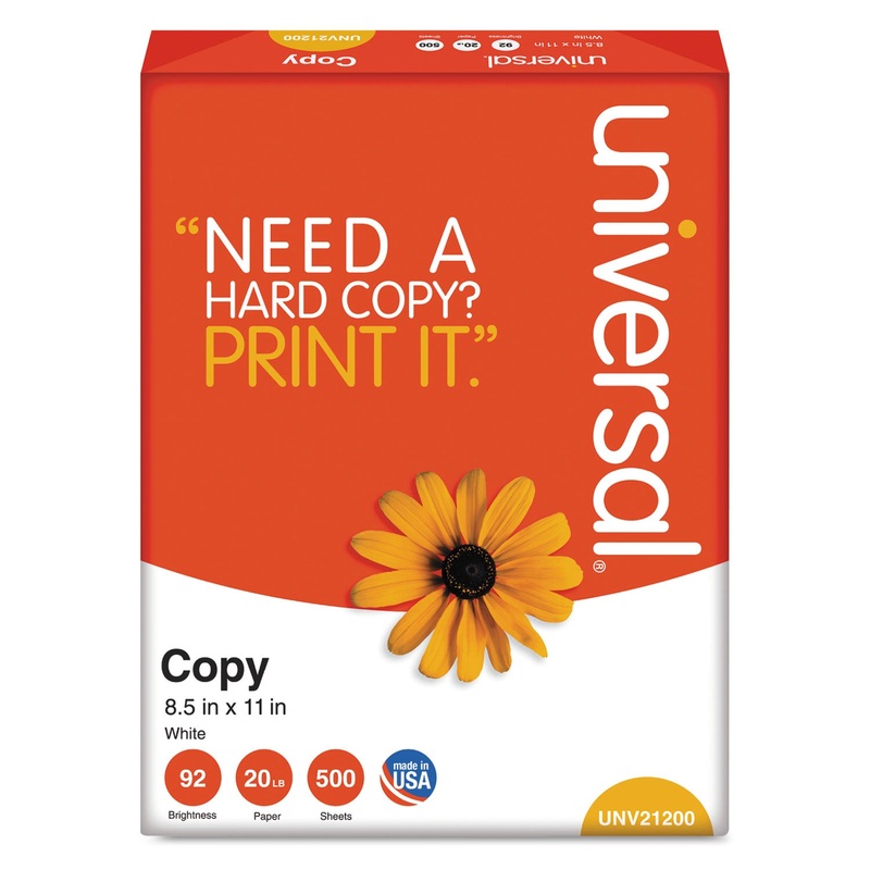 COPY PAPER, 92 BRIGHT, 20LB, 8.5 X 11, WHITE, 500 SHEETS/REAM, 10 REAMS/CARTON