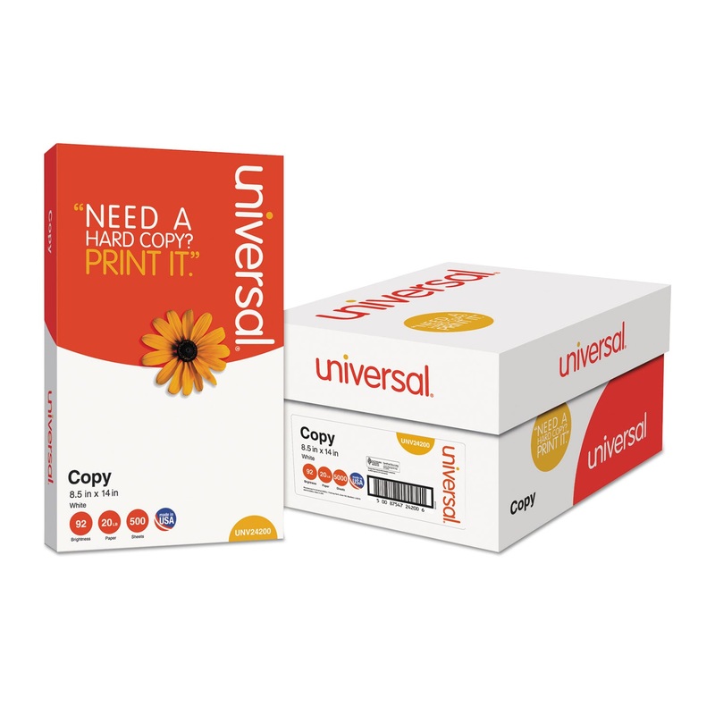 COPY PAPER, 92 BRIGHT, 20LB, 8.5 X 14, WHITE, 500 SHEETS/REAM, 10 REAMS/CARTON