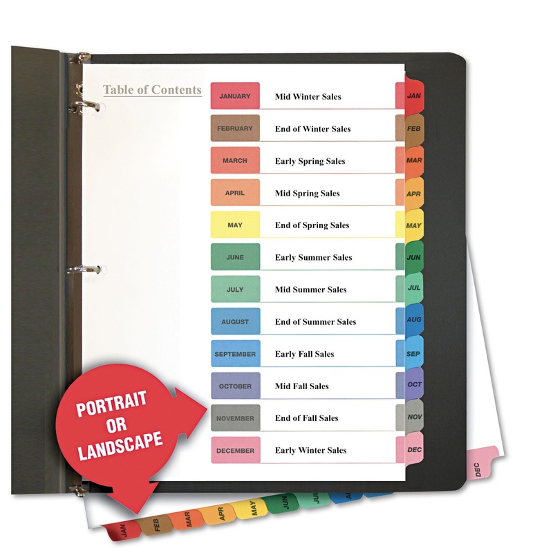 DELUXE TABLE OF CONTENTS DIVIDERS FOR PRINTERS, 12-TAB, JAN. TO DEC., 11 X 8.5, WHITE, 1 SET