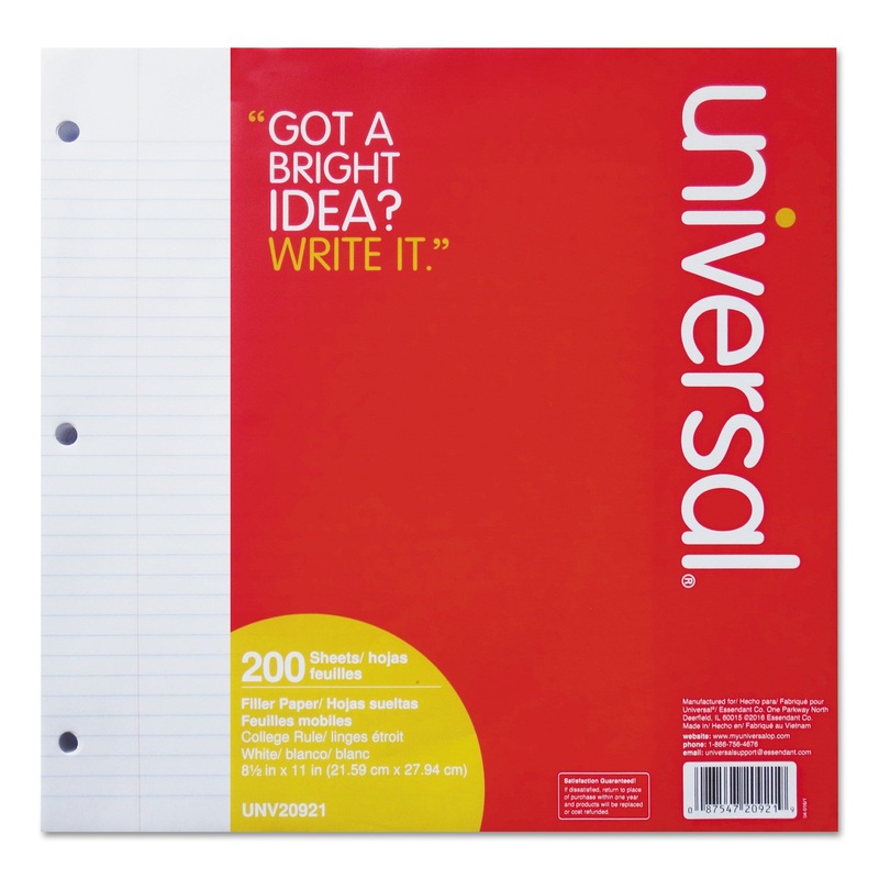 FILLER PAPER, 3-HOLE, 8.5 X 11, MEDIUM/COLLEGE RULE, 200/PACK