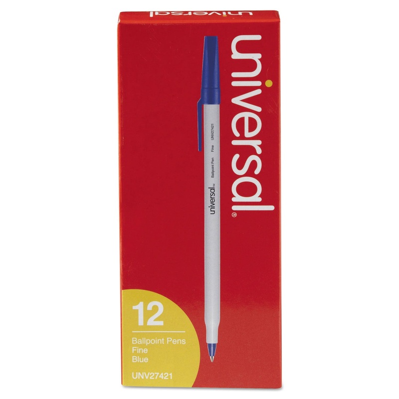 STICK BALLPOINT PEN, FINE 0.7MM, BLUE INK, GRAY BARREL, DOZEN