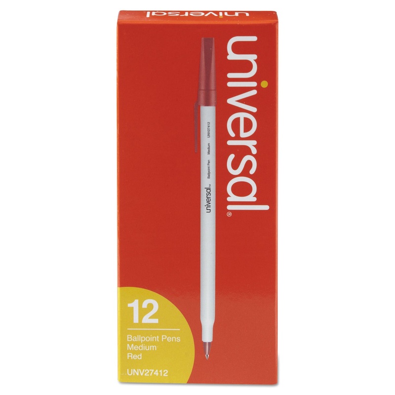 STICK BALLPOINT PEN, MEDIUM 1MM, RED INK, GRAY BARREL, DOZEN