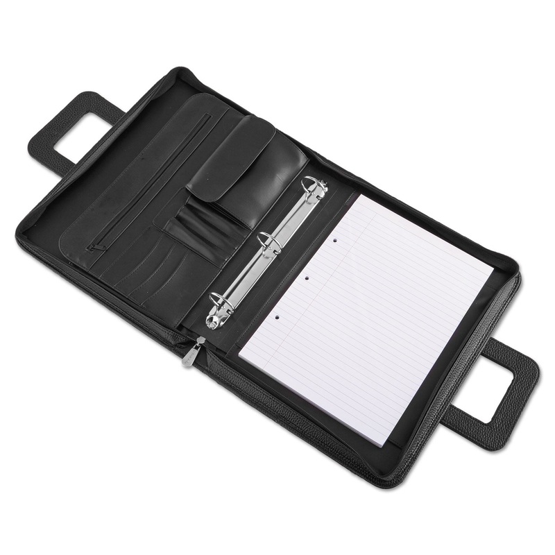 Zip-Around Padfolio, Vinyl, 14 1/2 X 2 1/2 X 11 1/2, Black