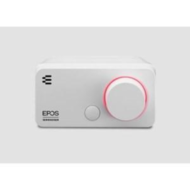 EPOS GSX 300 SNOW WHITE EXTERNAL SOUND CARD DELIVERS HIGH RESOLUTION AUDIO IN STEREO AND CUSTOMIZABLE 7.1 SURROUND SOUND WITH THE PC SUITE