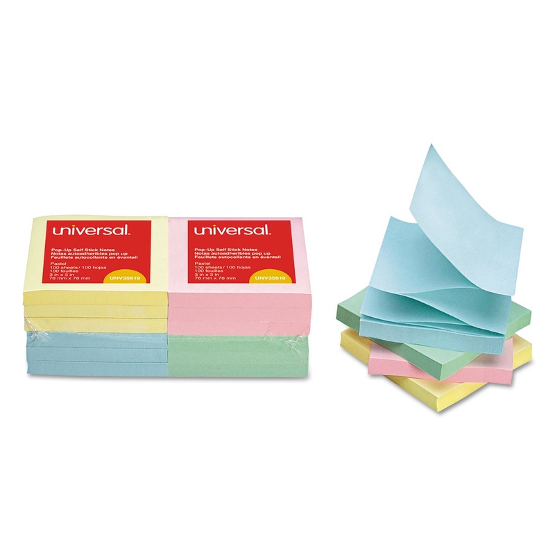 Fan-Folded Self-Stick Pop-Up Notes, 3 X 3, 4 Assorted Pastel, 100-Sheet, 12/pk