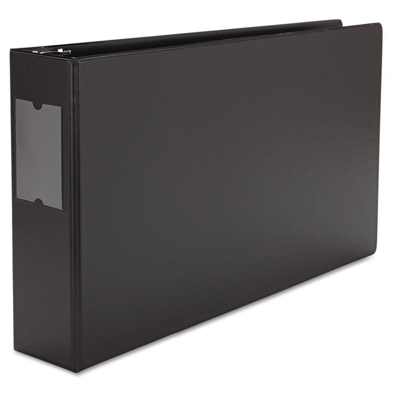 LEDGER-SIZE ROUND RING BINDER WITH LABEL HOLDER, 3 RINGS, 3″ CAPACITY, 11 X 17, BLACK