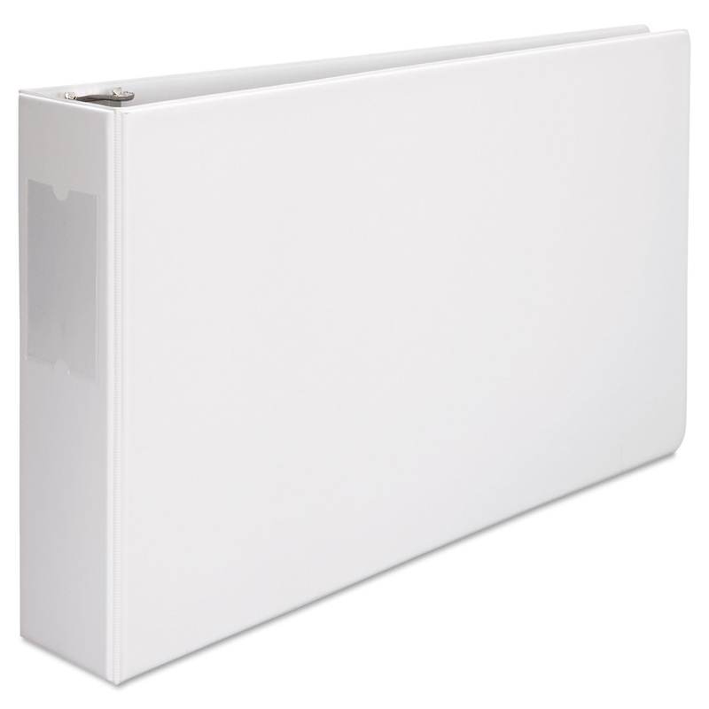 LEDGER-SIZE ROUND RING BINDER WITH LABEL HOLDER, 3 RINGS, 3″ CAPACITY, 11 X 17, WHITE