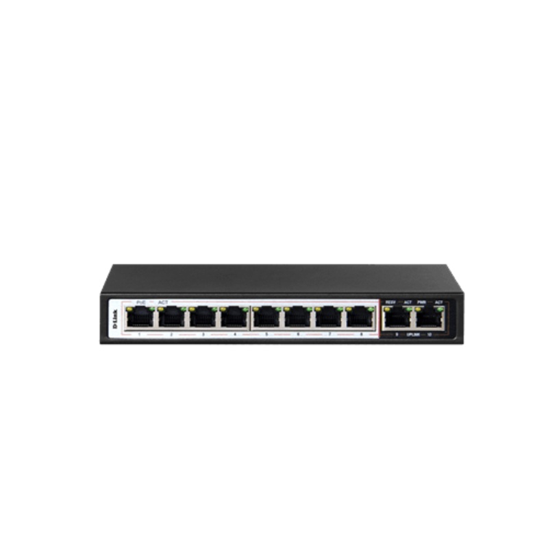10-PORT 10/100MBPS POE SWITCH WITH 8 LONG REACH POE PORTS AND 2 UPLINK PORTS. POE BUDGET 96W.